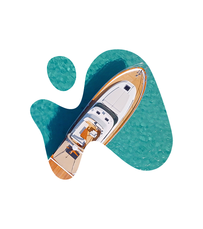 abstract cutout of a luxury boat on blue waters