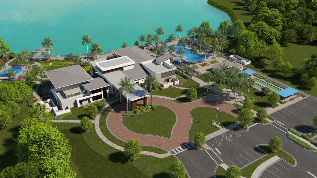 aerial of amenity campus for apartments at vivid shores in Bonita Springs florida