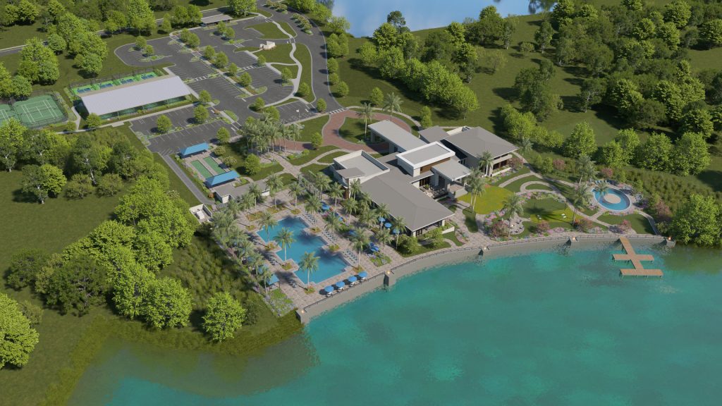 amenity campus with tennis courts, pickle ball, bocce ball, pools and community center at vivid shores