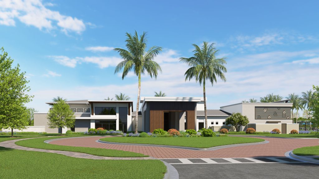 front entry and circular drive at the amenity campus of vivid shores in Bonita Springs florida