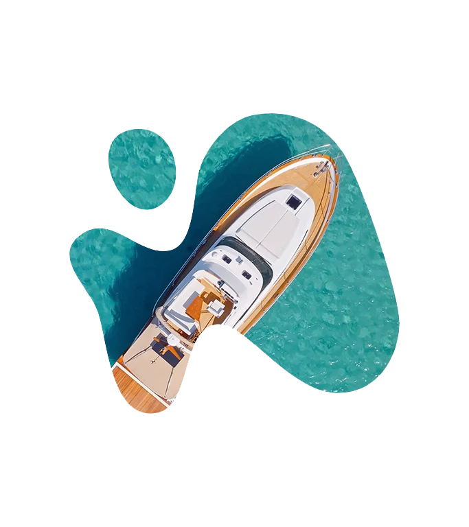 abstract cutout of a luxury boat on blue waters